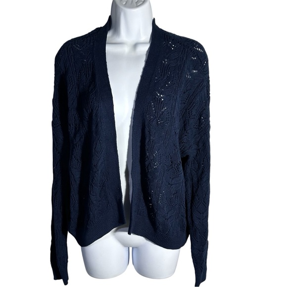 LC Lauren Conrad navy blue crochet cardigan sweater petite small - Picture 2 of 8